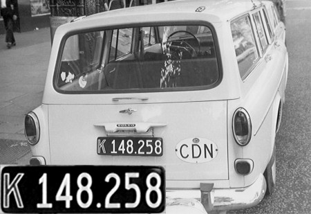 A Danish export Volvo 245 destined for Canada, seen in London 1964. Brumby archive