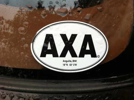 Though not allocated an international oval, Anguilla is coded on the International List and this owner has taken that for his oval.   Keen chap.