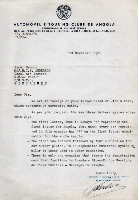 This correspondence with deceased member Roger Anderson advises 'no regional codes - just alpha sequence.     
