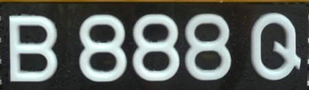 The Q suffix attached to Sarawak plates from c.1991 on.     In this case, that 'Q' would distinguish between this B for Sarawak's 2nd Division (Sri Aman) and B for Malaya's Selangor State.           Brumby archive 2009