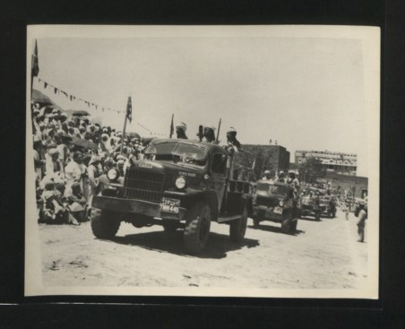 Description: Armed vehicles carrying machine guns manned by HM the Imam's bodyguard. Location: Yemen Date: 1950-1959 Our Catalogue Reference: Part of CO 1069/677 This image is part of the Colonial Office photographic collection held at The National Archives. Feel free to share it within the spirit of the Commons Please use the comments section below the pictures to share any information you have about the people, places or events shown. We have attempted to provide place information for the images automatically but our software may not have found the correct location. For high quality reproductions of any item from our collection please contact our image library