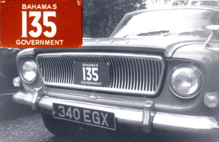 The first Government plates were seen in 1960s London.   The new Ford Zephyr Mk 3 was GB-registered 340 EGX under the Home-Delivery Export Scheme, which allowed for collection ex-factory, a period of use in Europe & Britain, then a shipment to the country of purchase.         Brumby archive 1960s.