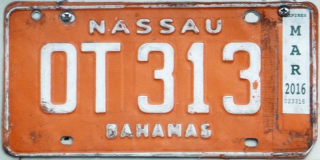 The current white-on-orange Dealer (On Test) plate required a 5-km. pursuit round New Providence, to snap this shot.     Bruby archive 2015