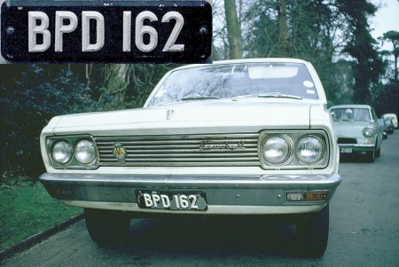 A  Vauxhall Cresta BPD 162, seen in GB during 1969, carries the BP-prefixed white-on-black plates which ran from (possibly)1937-1967, when black-on-yellow    was introduced.   This Hillman Avenger was phot'd in London  in 1969.    Brumby archive